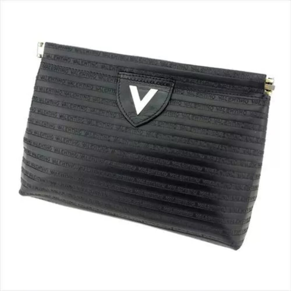 Mario Valentino Clutch bag Vlogos Black Silver leather Woman Authentic
